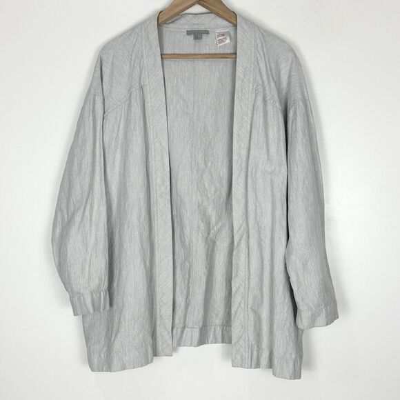 COS Gray Size L Cotton Linen Open Front Jacket Cardigan Sweater Minimalist - Picture 1 of 10